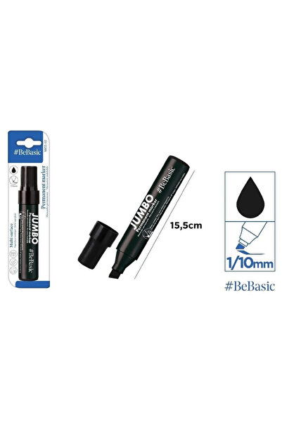 OEM Marker permanent BeBasic Jumbo, marker gros cu varf 1-10 mm, 15.5 cm, negru