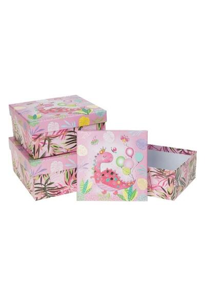 OEM Cutii cadou Rozette Dinozauri, carton, cu capac si imprimeu dinozauri, Mu...