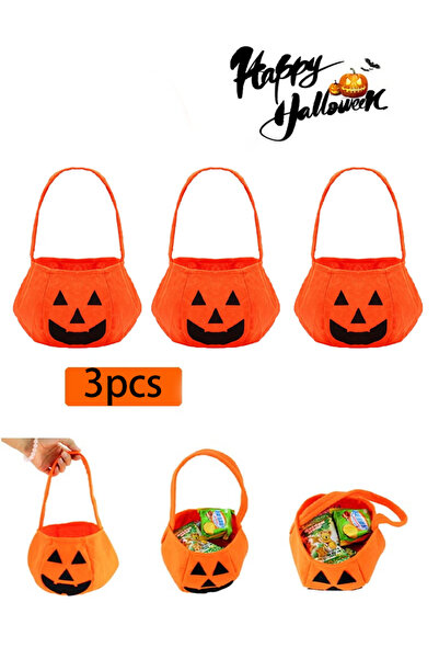 GGEROU 3PCS Halloween Pumpkin Bag 3D Non Woven Candy Tote Bag Halloween Pumpk...