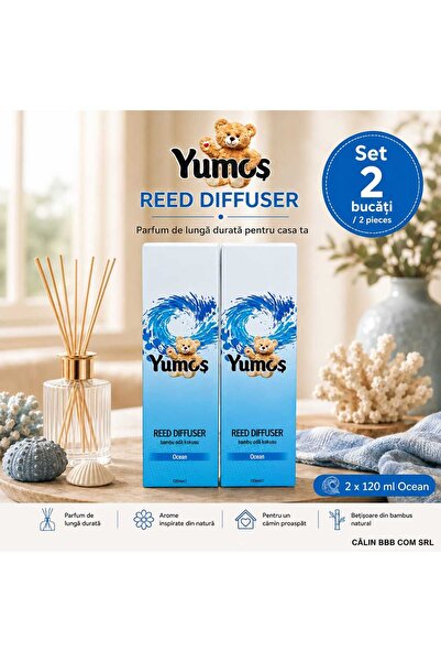 Yumoş Set 2 x Yumoș Parfum de Cameră cu Bețișoare Ocean 120 ml – Total 240 ml