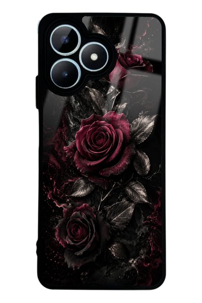 Spoyi Realme Note 50 Obsidian Burgundy Roses Design Glossy Phone Case