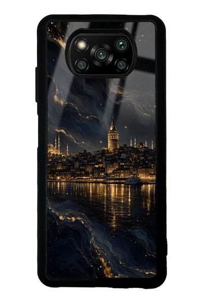 Spoyi حافظة هاتف Xiaomi Poco X3 Golden Galata Night Design اللامعة