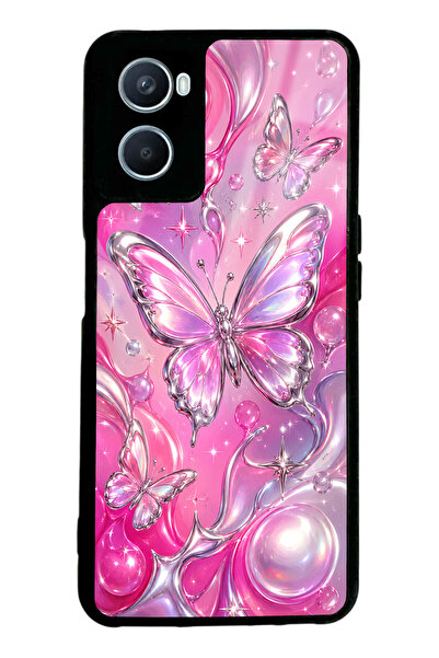 Spoyi Oppo A96 Pink Prism Butterfly Tasarımlı Glossy Telefon Kılıfı