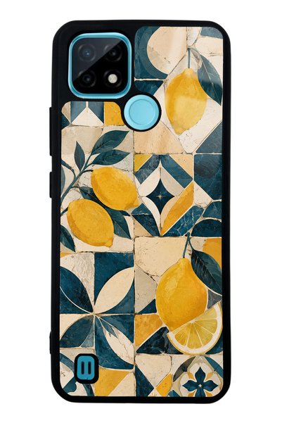 Spoyi Realme C21 Glossy Phone Case with Mediterranean Lemon Mosaic Design