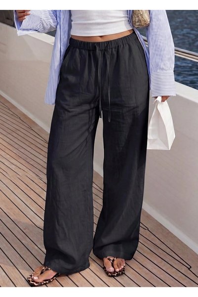 SV Sun Victoria Women's 2-Piece White Black Linen Pants