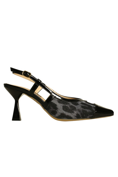 Platin Black Patent Leather Leopard Print Women's Heeled Shoes