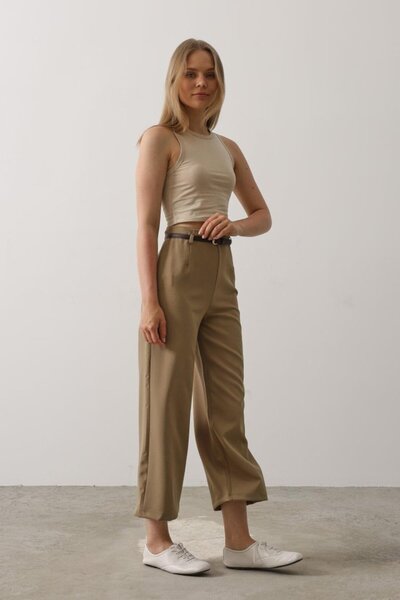 Livizmir Moda بنطال بتفاصيل حزام - كاكي