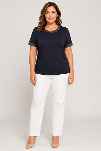 bihan store Women's Round Neck Short Sleeve Combed Cotton Blouse with Bead De...