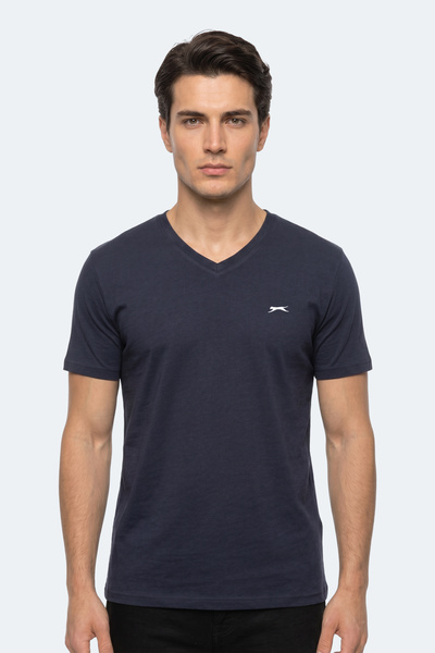 Slazenger تي شيرت ريفالدو تي للرجال برقبة على شكل حرف V باللون الأزرق الداكن