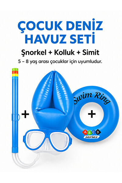 Mustran Çocuk Deniz Havuz Yüzme Seti Şnorkel Dalış Maskesi + Çift Odalı Kollu...