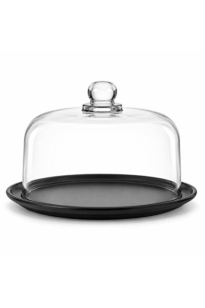 lfayridi Glass Serving Dome with Black Plate