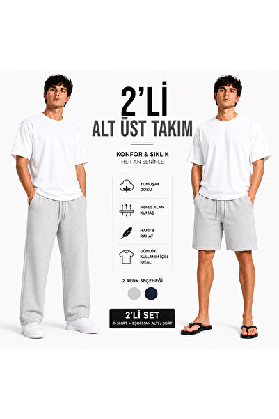 JULİA MODA 2-Piece Men's Shorts-Sweatpants Set (Bottom-Top) Set Summer Breath...