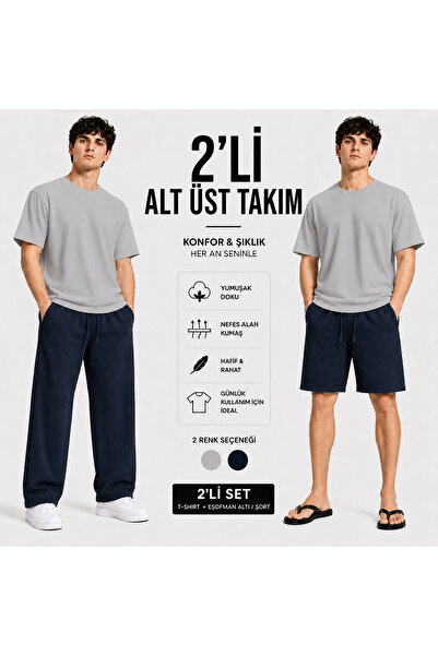 JULİA MODA 2-Piece Men's Shorts-Sweatpants Set (Bottom-Top) Set Summer Breath...