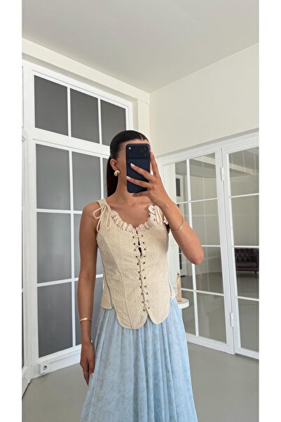 GAUS CO Krem Fistolu Yan Fermuarlı Korse GAUS-01704