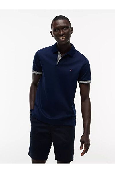 Tommy Hilfiger Erkek Normal Kalıp Kolunda ve Yakasında Çizgi Desenli Kısa Kol...