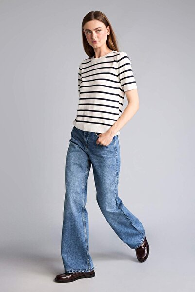 DeFacto Straight Wide High Waist Blue Jean Trousers I1909Ax26Au