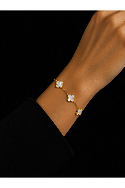 Nutly Accessories Kadın Çelik Yonca Model Bileklik Gümüş Renk Gold Renk Pasla...