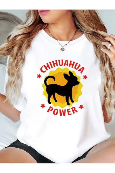 En22 تي شيرت نسائي من Chihuahua Power ناعم وقابل للتنفس بأكمام قصيرة وياقة دا...