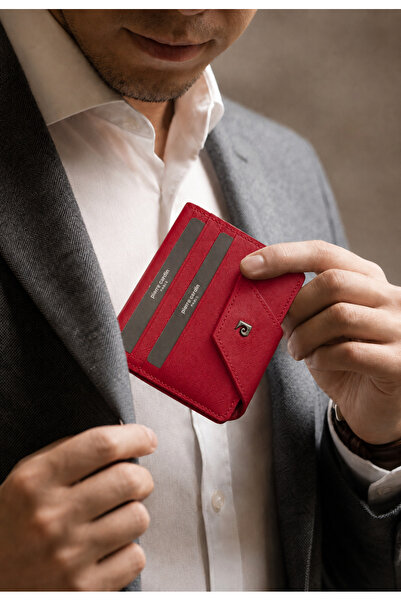 Pierre Cardin Men's Red Leather Card Holder - Saffiano Leather Card Holder Wa...