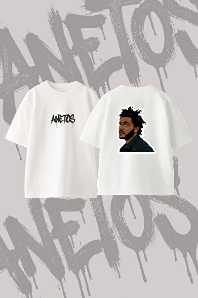 Anetos The Weeknd_3 Design Back Printed Cotton White Oversize T-Shirt
