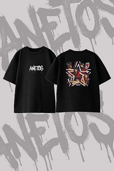 Anetos Pinkpantheress_12 Design Back Printed Cotton Black Oversize T-Shirt