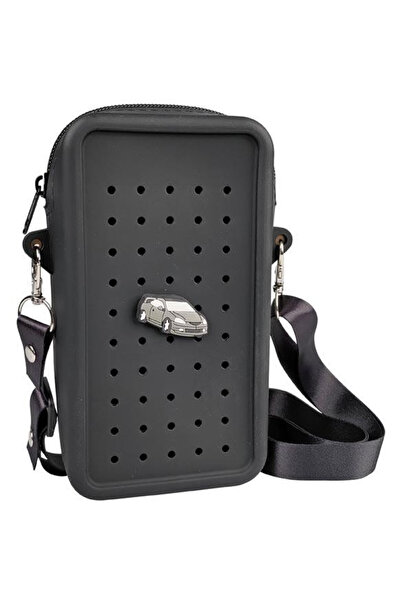 MFP Geanta crossbody silicon negru cu insigna multicolor 0x13x21cm