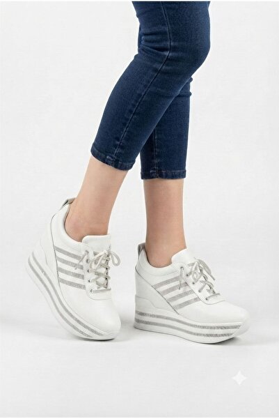 ELVI White Glittery Hidden Heel Sneakers [10] cm