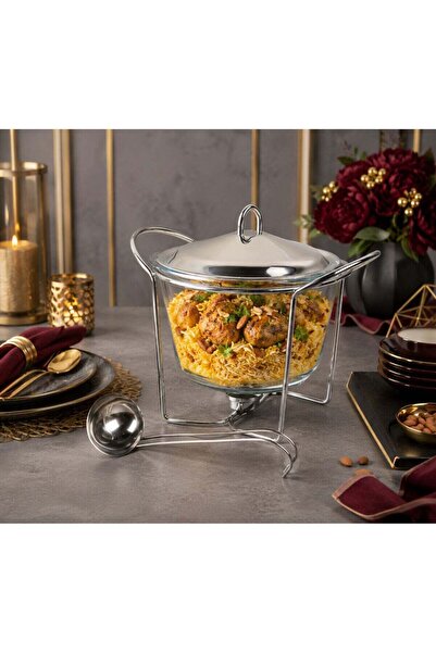 HOMEVEO 4L Round Glass Buffet Server Food Warmer with Stainless Steel Stand &...