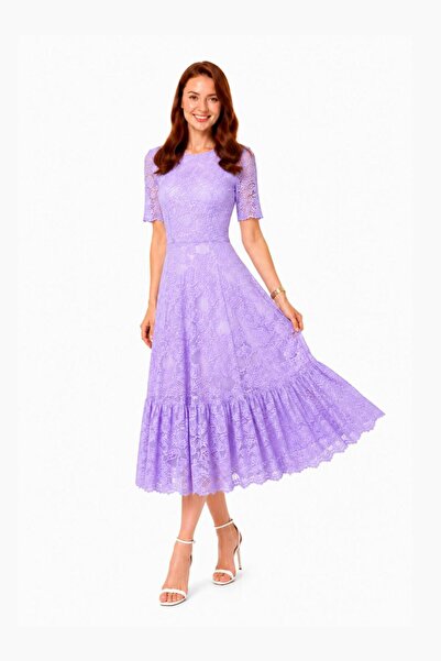 Ravelle Brand Ediție Limitată Rochie Midi din Dantelă de Bumbac LAVANDER