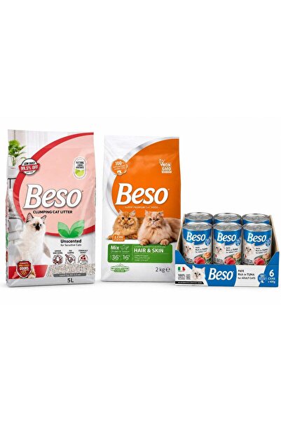 Beso Complete Hair & Skin Cat Care Bundle Chicken & Salmon Adult Cat Food 2kg...