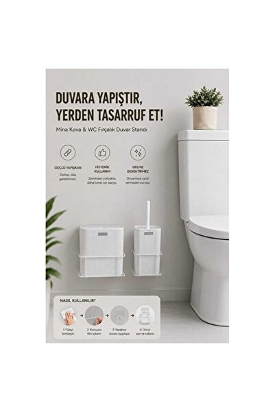 Empressco Beyaz Eko Magic Askılı Kare Mina 2'li WC Kova ve Fırça Seti