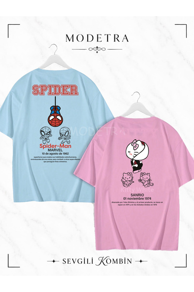 Modetra Women Men Unisex Spider Kitty Written Back Print Lover Couple Combina...