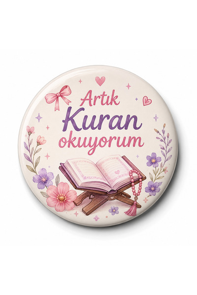 Fynbos 5’li Artık Kuran Okuyorum 44 mm Metal Rozet - İğneli Yaka Rozeti - Kız...