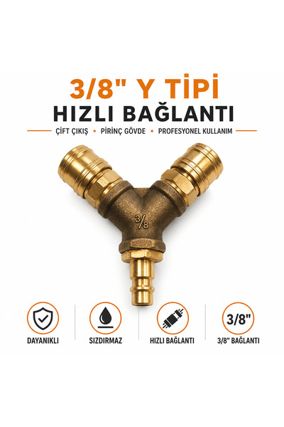 3/8" Y Tipi Çift Çıkışlı Havalı Hızlı Bağlantı Aparatı – Pirinç Gövde