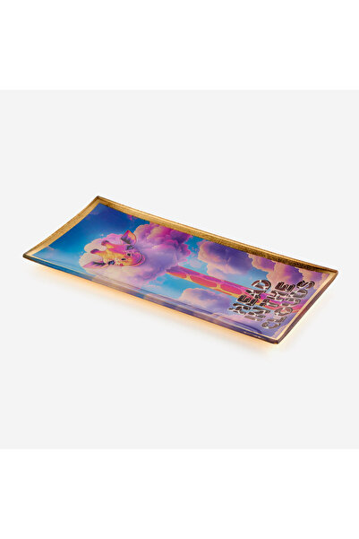 GIFT COMPANY طبق زخرفي زجاجي أزرق بتصميم الزرافة 10×0.8×21 سم