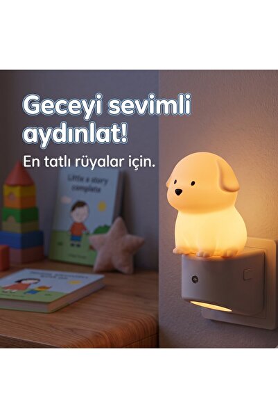 wiks Priz Tipi Akıllı LED Gece Lambası, Otomatik Sensörlü RGB Köpek Figürlü O...
