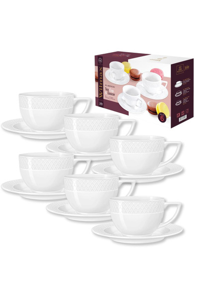 WILMAX ENGLAND Set 6 cești porțelan cu farfurioare, 240 ml, colecția Julia, W...