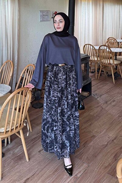 lamelif Sleeve Embroidered Sweatshirt Anthracite
