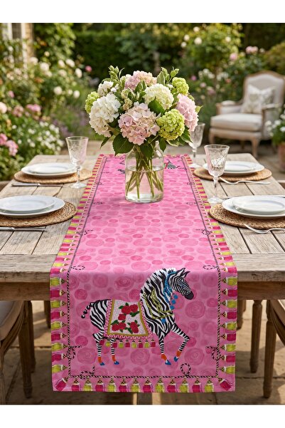 LAMUA HOME Pink Zebra Desenli Dekoratif Runner 40x140 cm