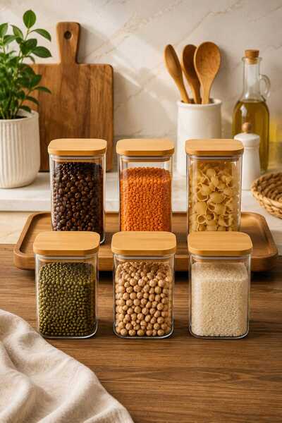 RASHA COLLECTION Set of 6 750 ml Glass Food Storage Containers with Bamboo Lids