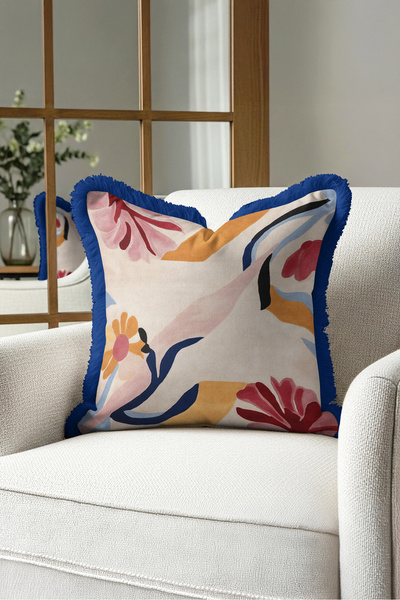 Evimde Bambaşka Față de pernă cu franjuri florale cu model floral abstract - ...
