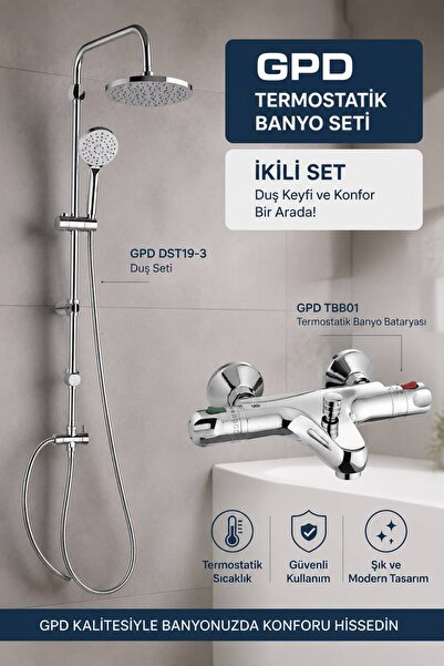 GPD Termosatik Duş Seti TBB01 Termostatik Banyo Bataryası Ve DST19-3 Duş Seti