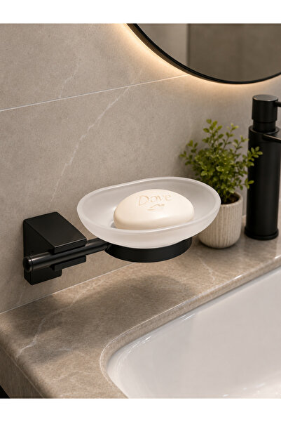 BERFİNO Glass Soap Holder Wall Mounted Bathroom Soap Dish Stainless Metal Sho...