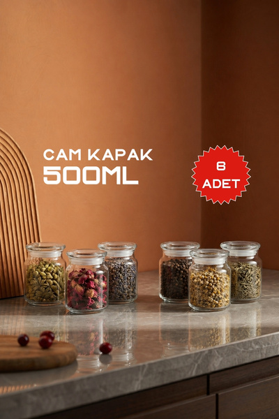GÖNÜL 6’lı 500 ml Cam Kapaklı Kavanoz Seti Vakumlu Kapaklı Baharatlık Kavanoz...
