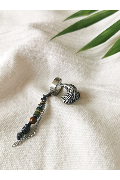 Halley Concept Natural stone and eagle head couple gothic steel earrings