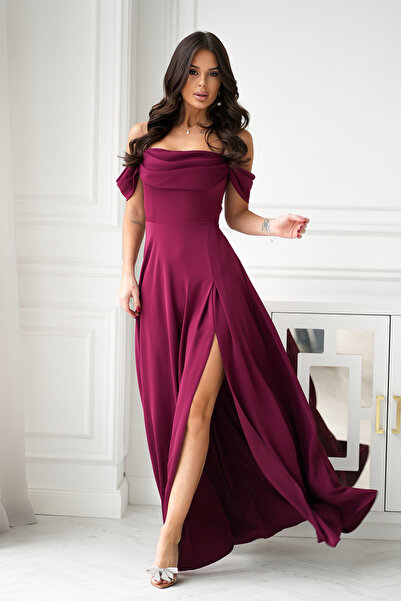 OEM Rochie de damă lungă elegantă bicoloră visiniu - Model 320-10