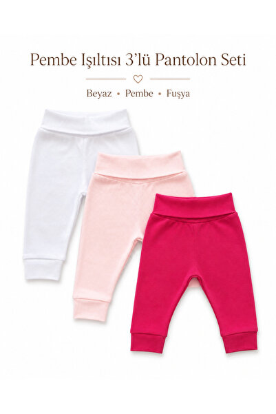 FYB 3-Piece Baby Girl Pants Set with Lycra Ribbed Elastic Waist and Cuffed Legs