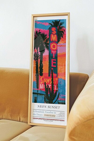 Buka Shops Neon Motel Gün Batımı Tablosu Palmiye – Retro Pop Art Dikey Sanat ...