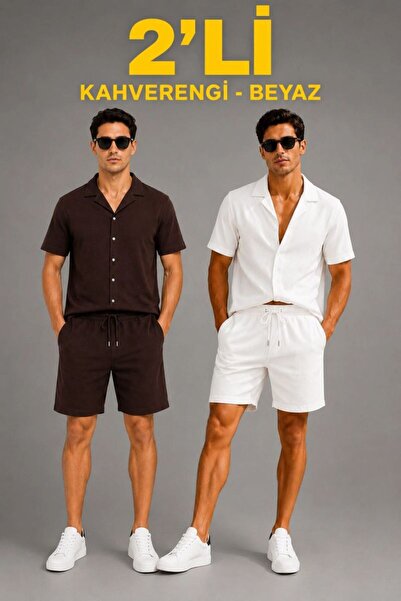 Generic Brand Men's 2-Piece Crepe Fabric Pocket Shirt Shorts Set Short Sleeve...
