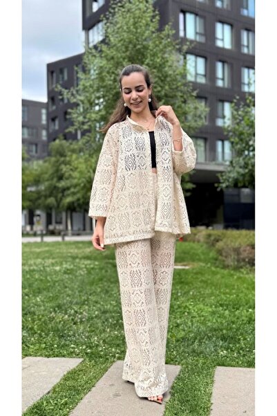 Dantel Kimono Pantolon İkili Takım